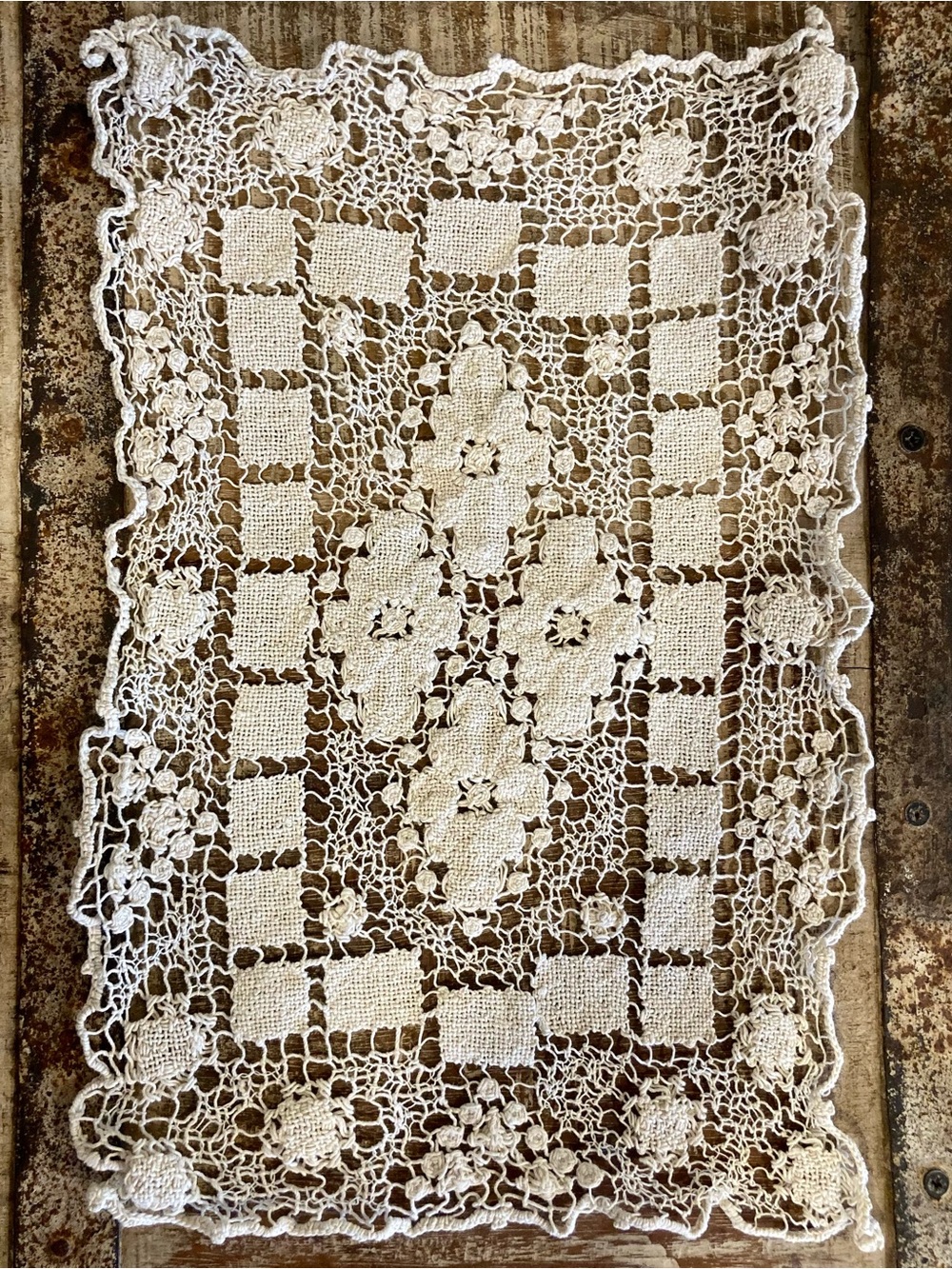 Small Rectangle Doily Table Accent in Cream Flower Design Crochet - Picture 4 of 13